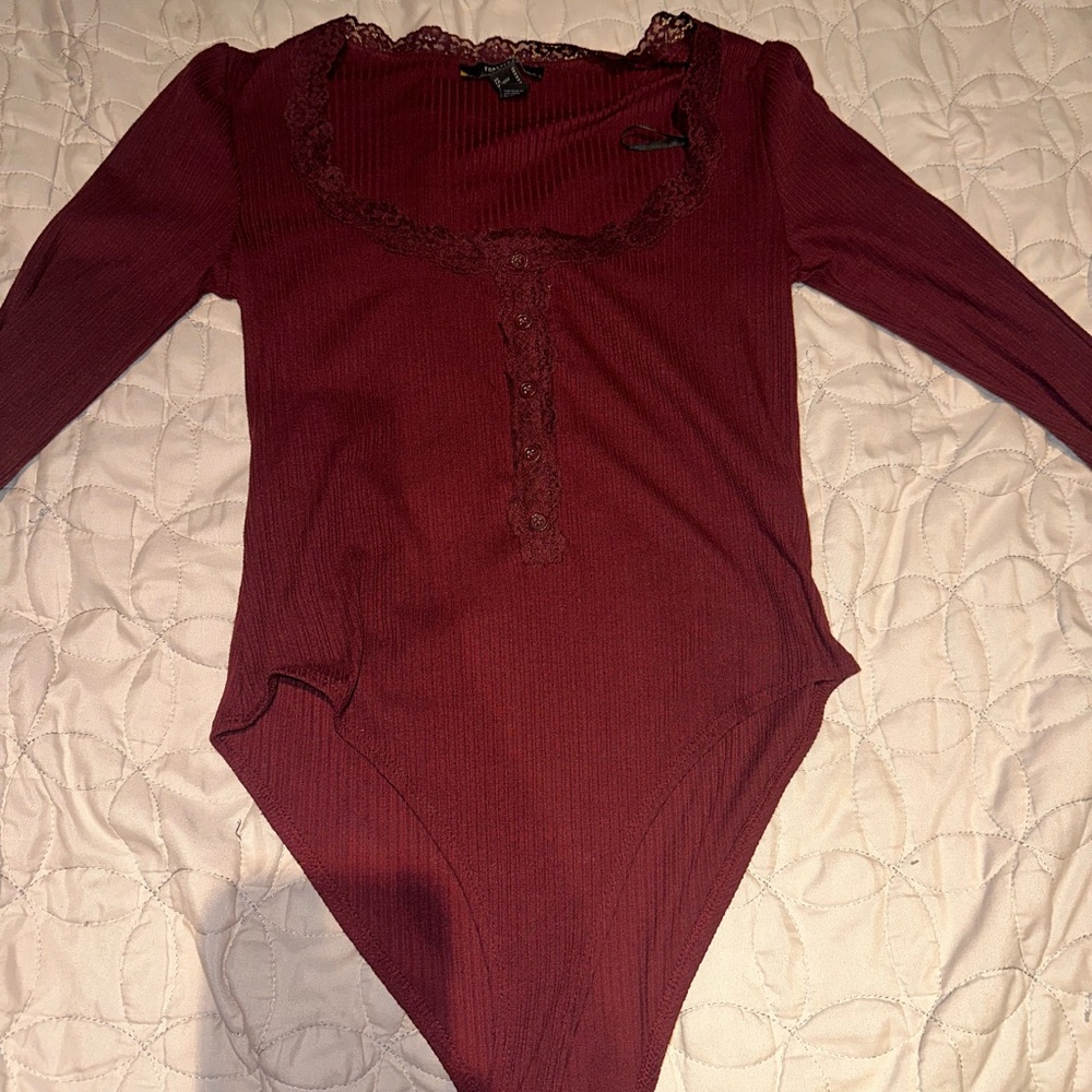 burgundy long sleeve U-neck bodysuit from forver21